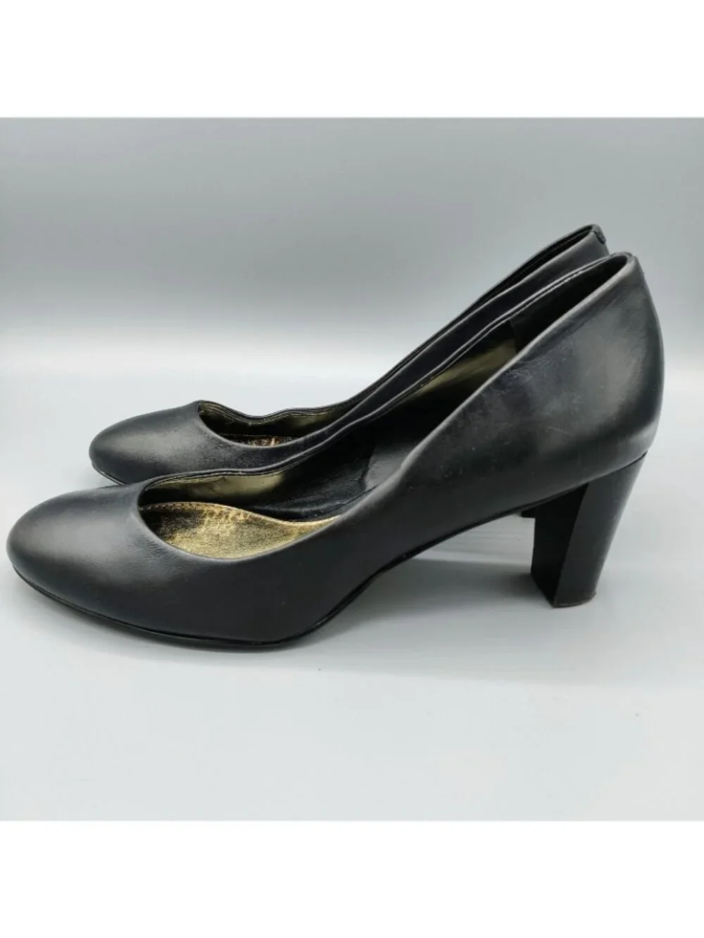 Lauren Ralph Lauren Womens Black Leather Block Heel Pumps (Size 8B)